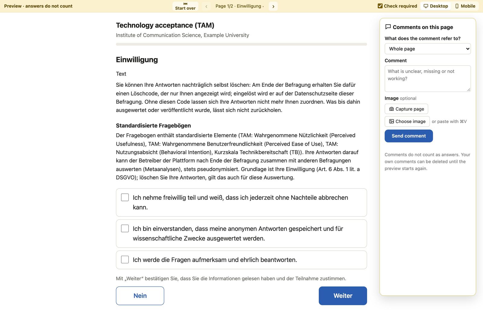 Die Einwilligung in der Vorschau
